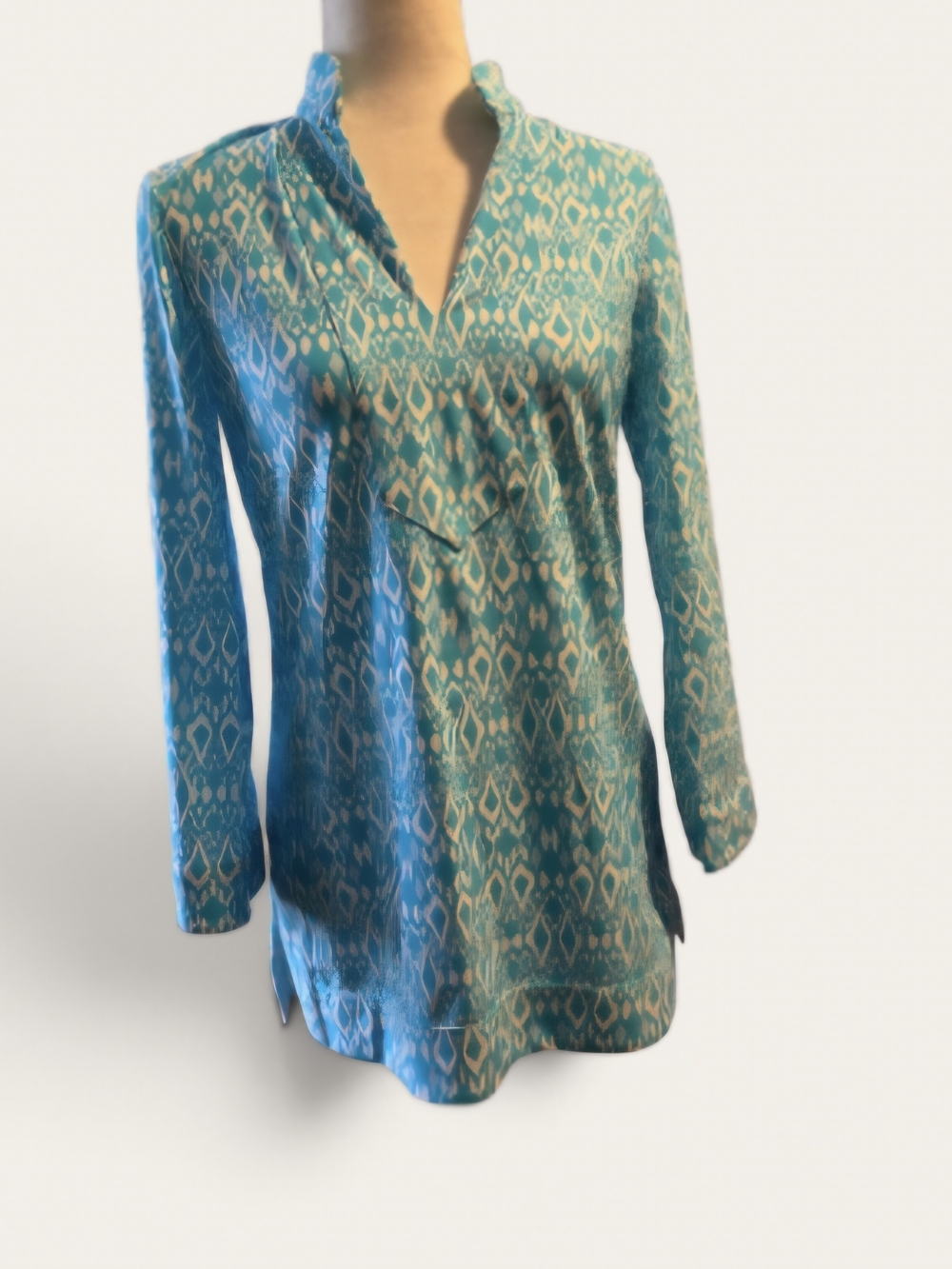 Jude Connally Teal Ikat-Pattern Long Sleeve Tunic